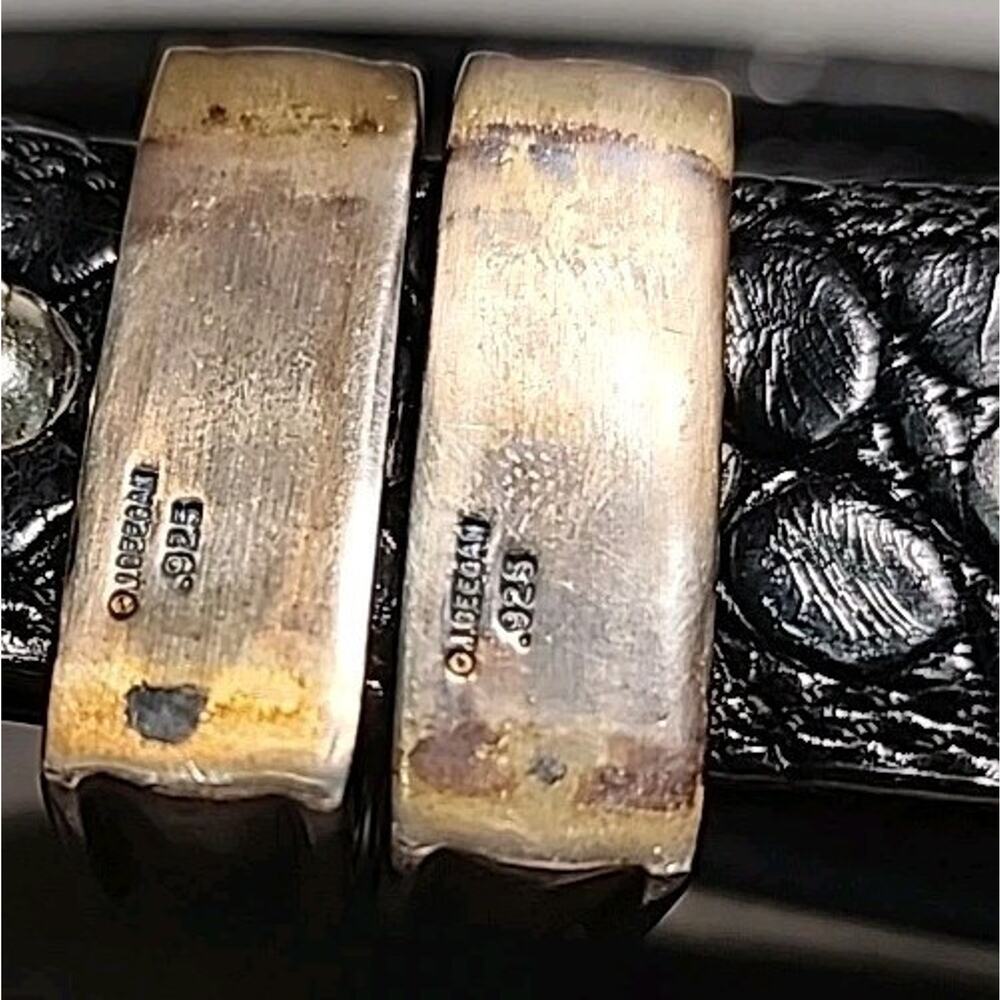 J Deegan 925 Equestrian Belt 4 Piece 1" Buckle Set Black Crocodile Leather 38" - Picture 10 of 12